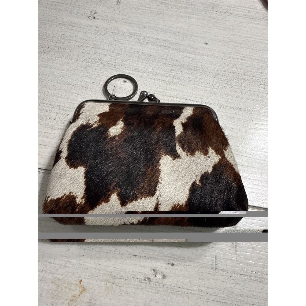 Patricia Nash Leather Borse Cowhide Coin Purse Key Ring Black NWT